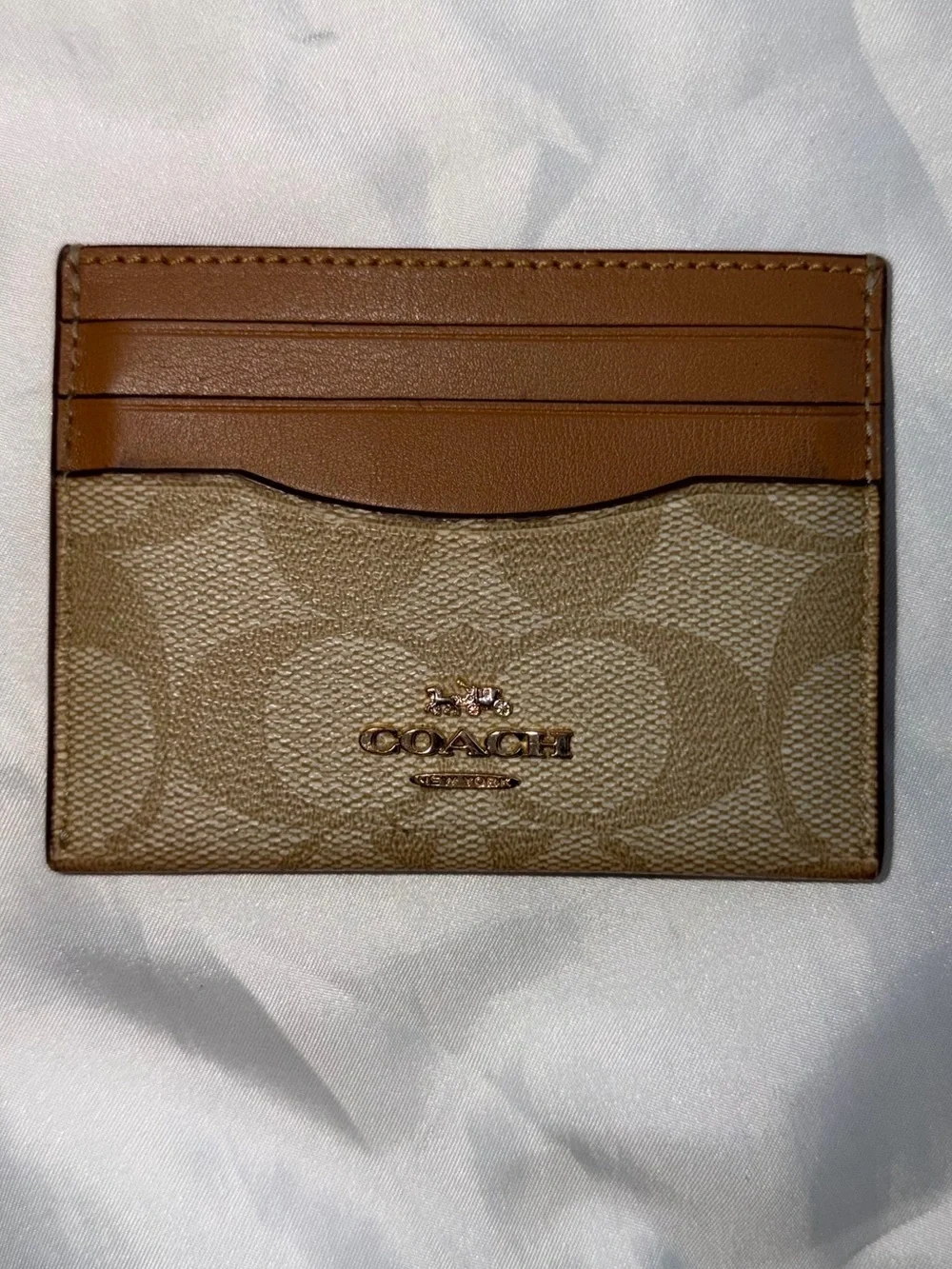 Coach Brown Signature Canvas and Leather Card Holder